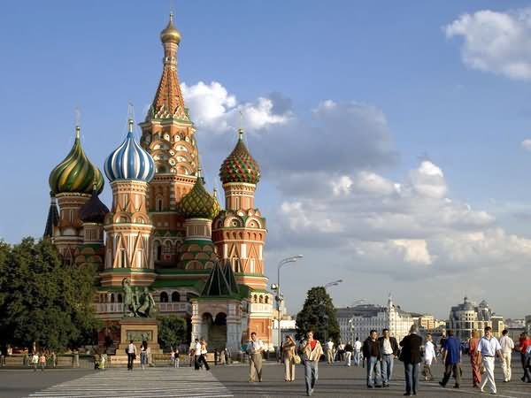 Saint Basil Cathedral At Kremlin In Moscow