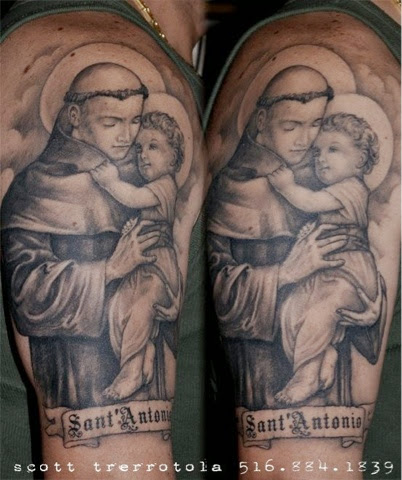Saint Christopher With Banner Tattoo Design For Half Sleeve By Scott Trerrotola