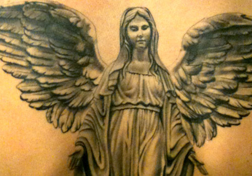 Saint Mary With Wings Tattoo Design