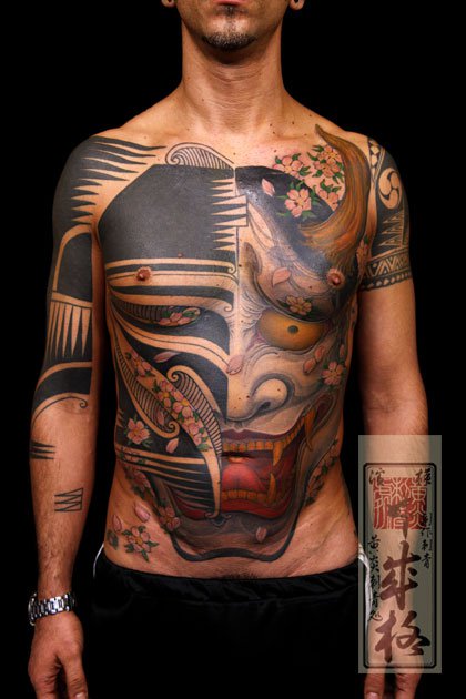 Samurai Mask Tattoo On Full Body