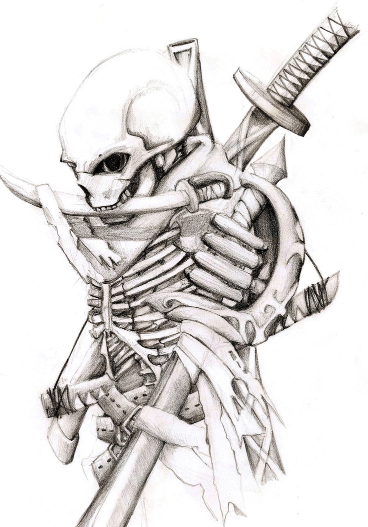 Samurai Skeleton With Sword Tattoo Design