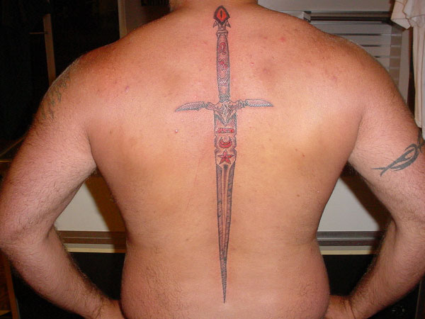 Samurai Sword Tattoo On Man Full Back