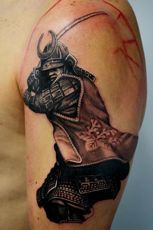 Samurai Tattoo On Left Bicep
