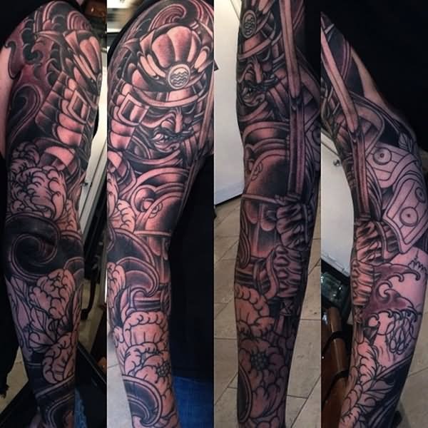 Samurai Tattoo On Man Full Sleeve