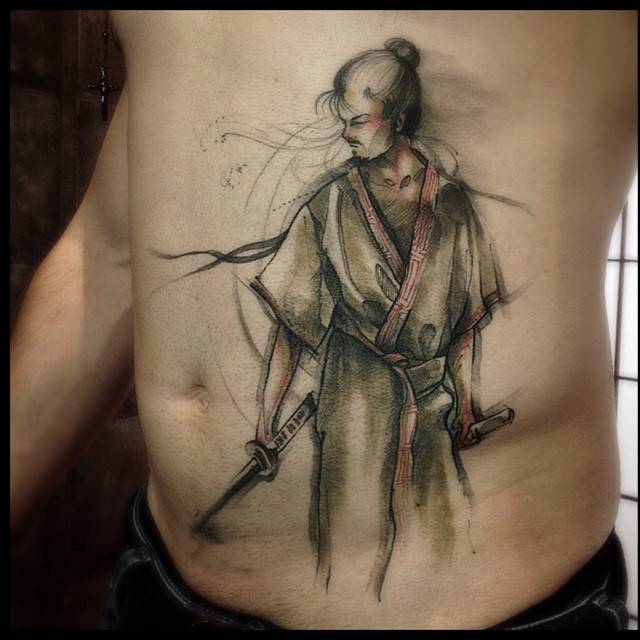 Samurai Tattoo On Stomach For Men