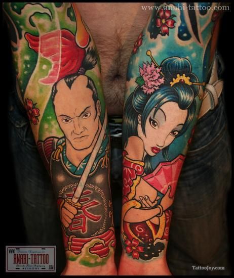 Samurai Tattoos On Both Forearm