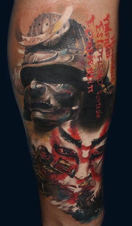 Samurai Warrior Tattoo On Leg