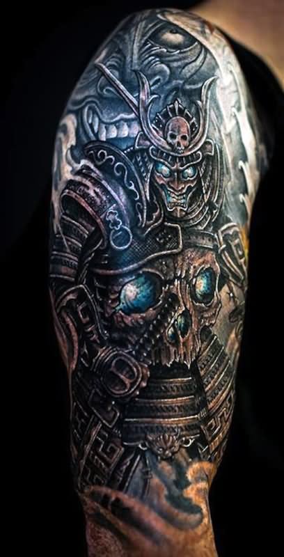 Samurai Warrior Tattoo On Right Half Sleeve