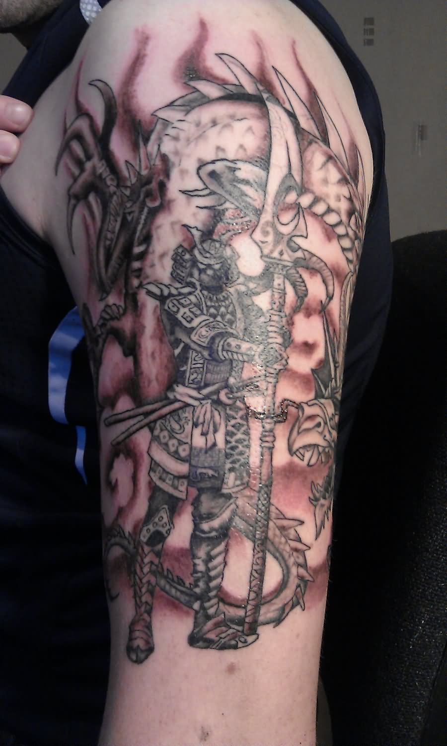 Samurai dragon Tattoo On Half Sleeve