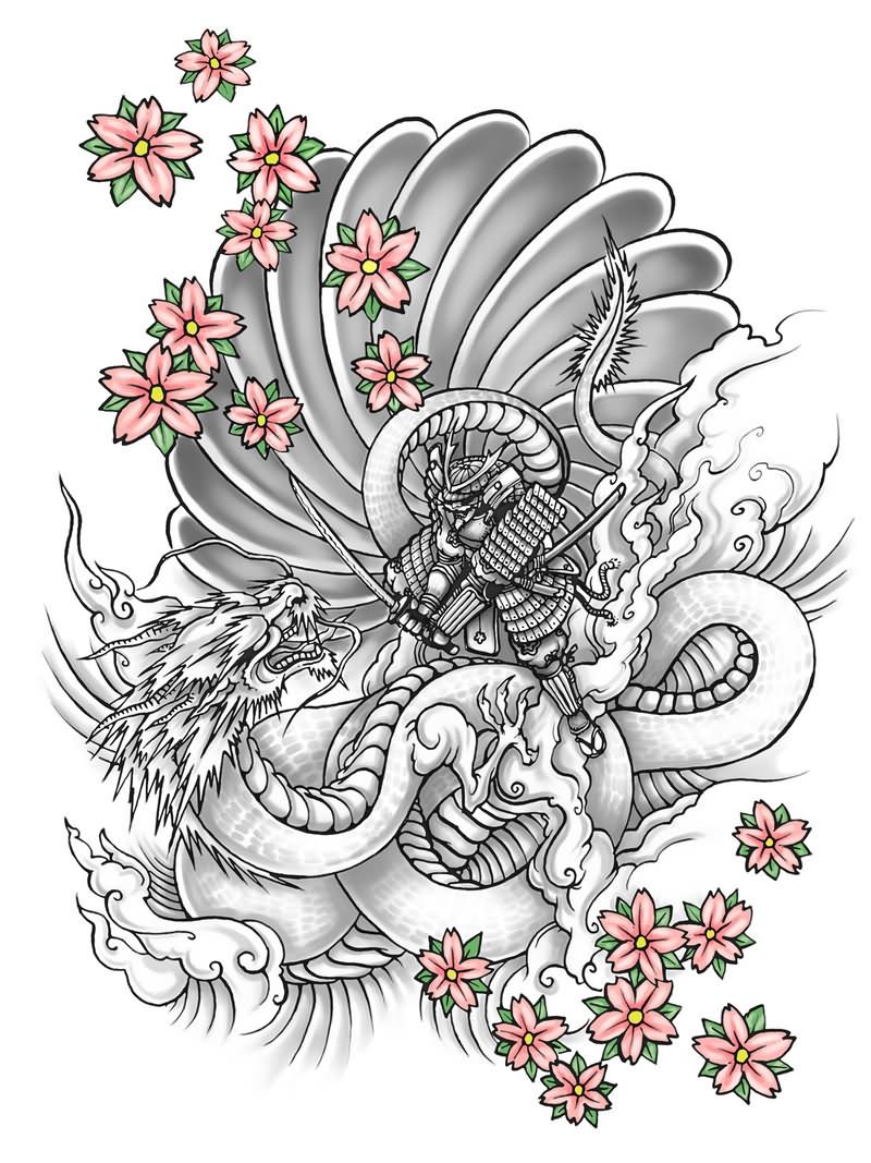 Samurai vs Dragon Tattoo Design by Neekou