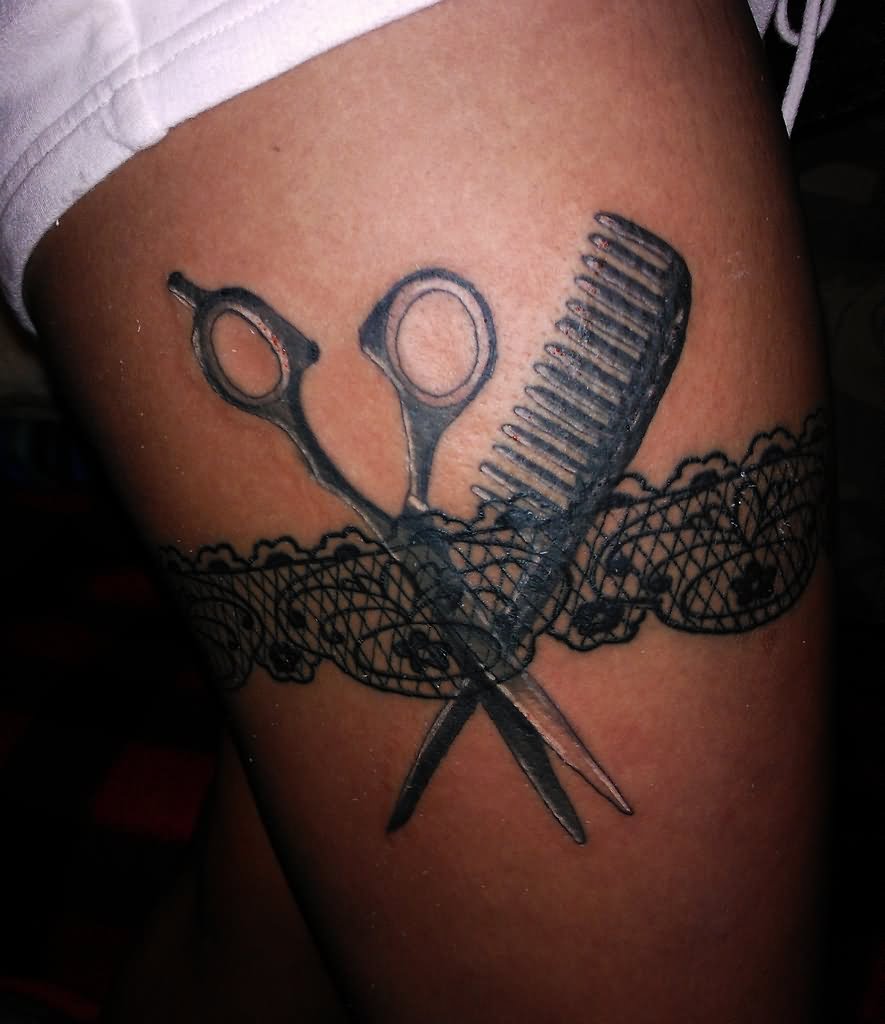 Scissor And Comb Garter Tattoo