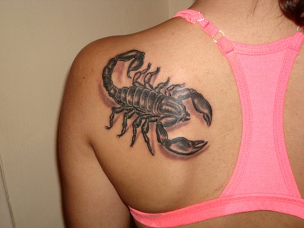 Scorpion Tattoo On Girl Left Back Shoulder