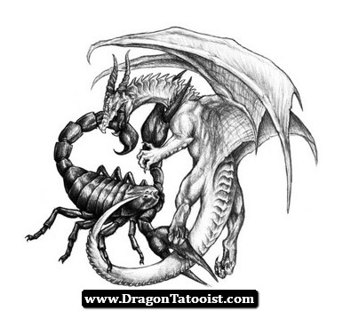 Scorpion With Dragon Fight Tattoo Design