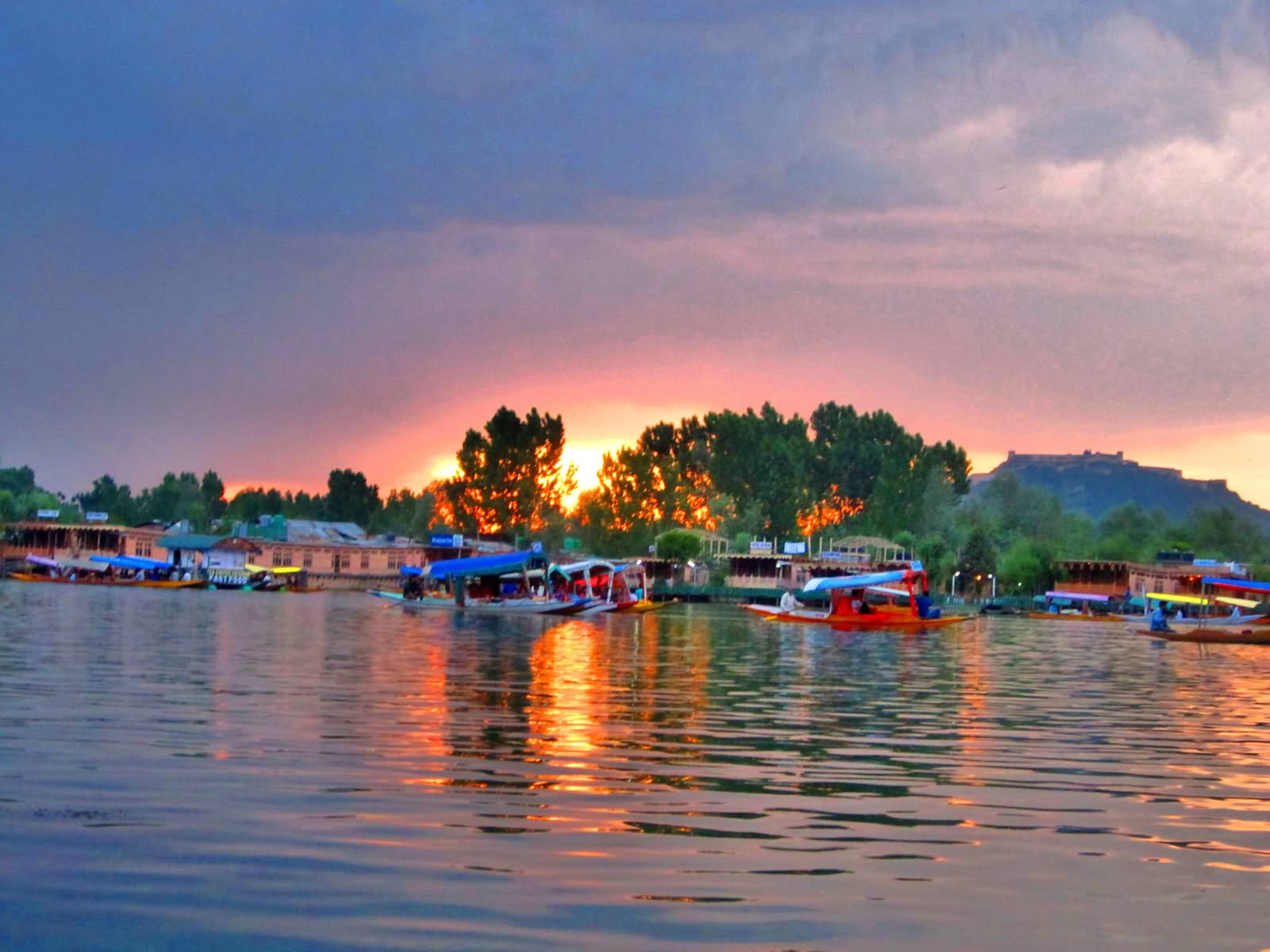 Shikaras At Dal Lake Beautiful View during Sunset