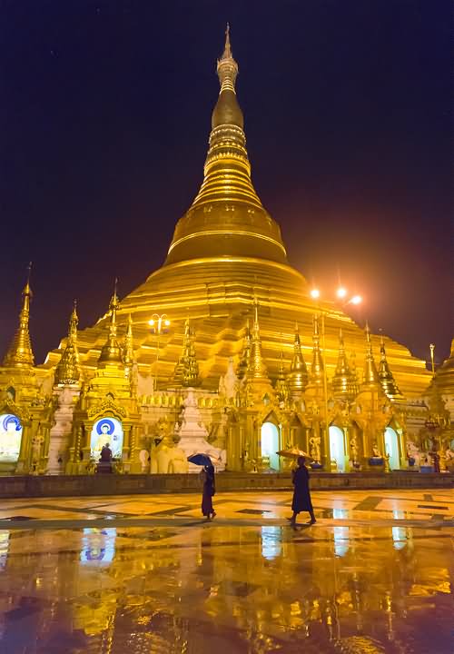 Shwedagon Pagoda After Rain At Night