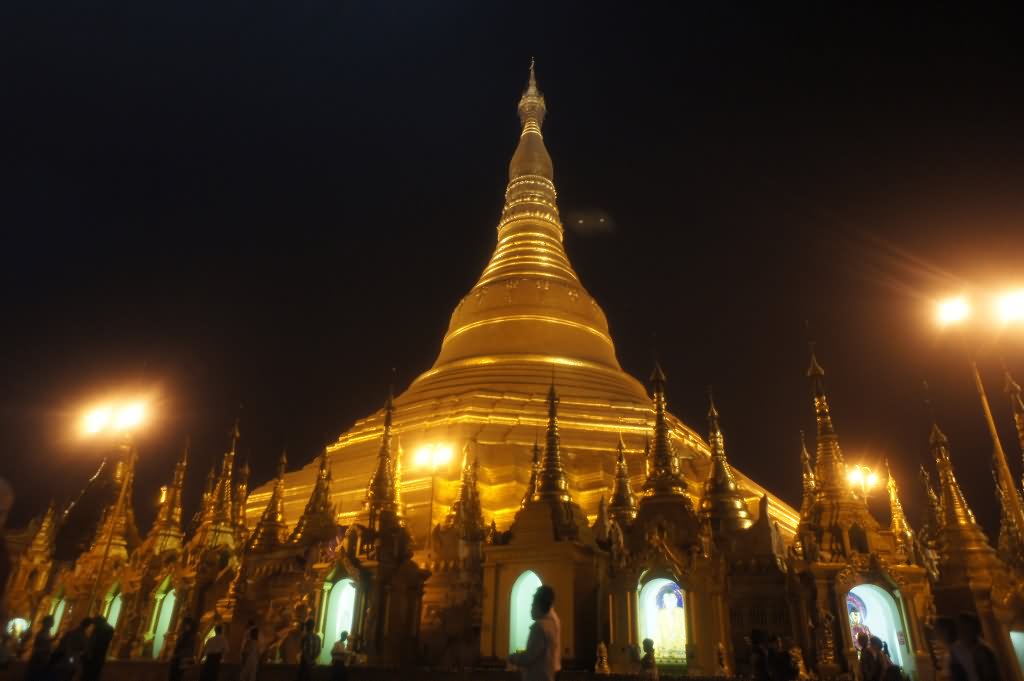 Shwedagon Pagoda At Night In Yangon, Myanmar