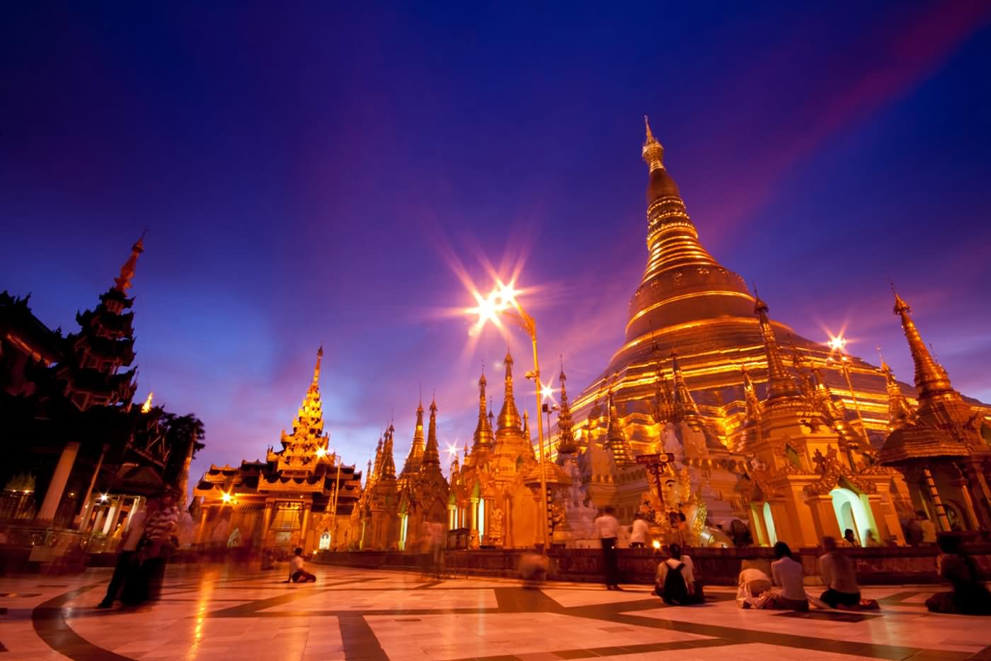 Shwedagon Pagoda In Twilight At Night In Yangon, Myanmar