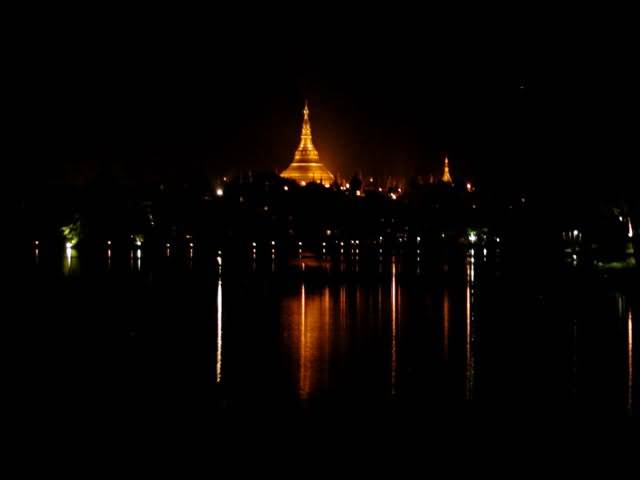 Shwedagon Pagoda Night View Across The Kandawgyi River