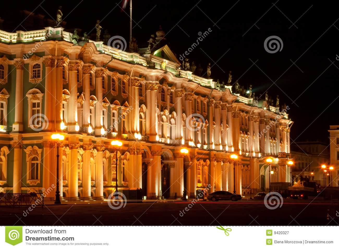 Side View Of The Hermitage Museum Illuminated At Night