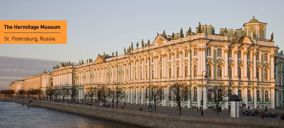 Side View Of The Hermitage Museum In St. Petersburg, Russia During Sunset