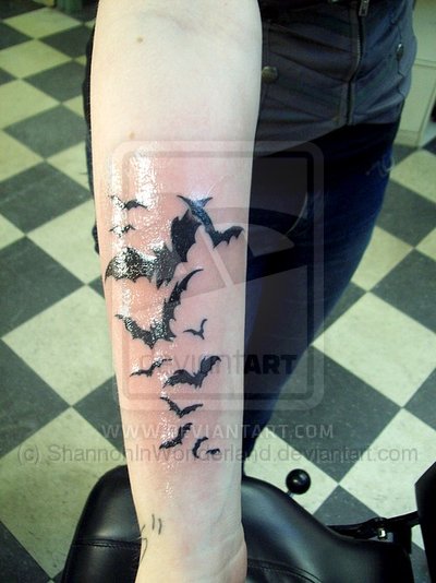 Silhouette Vampire Bats Tattoo On Arm