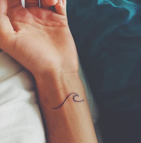 Simple Outline Wave Tattoo On Left Wrist