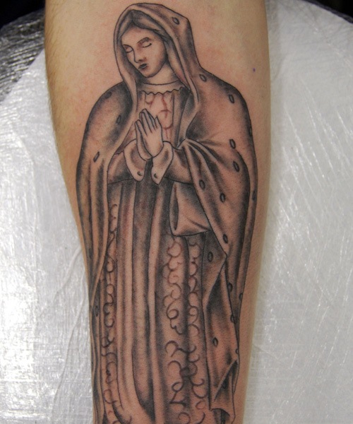Simple Saint Mary Mother Of God Tattoo On Forearm