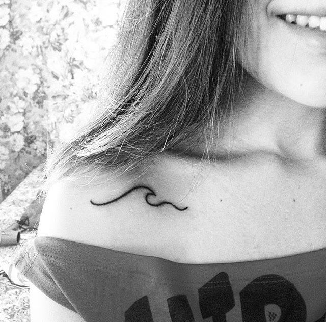 Simple Wave Tattoo On Girl Collarbone