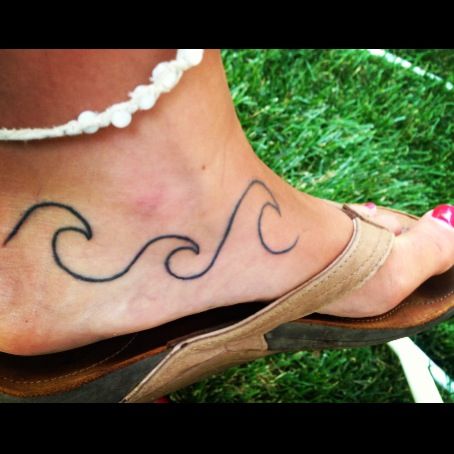 Simple Wave Tattoo On Girl Foot