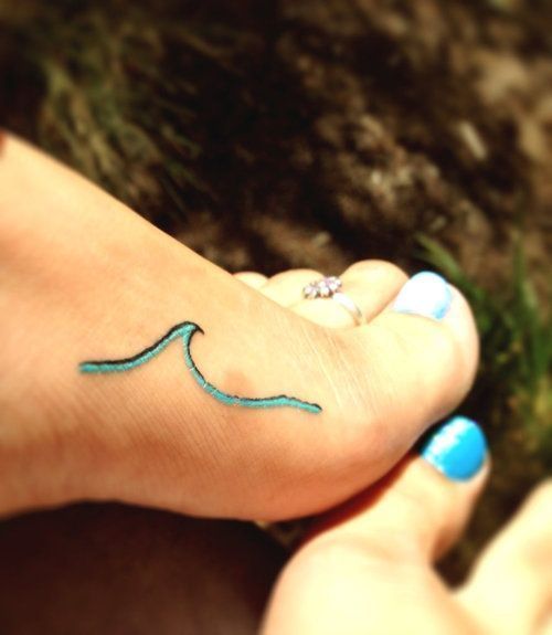 Simple Wave Tattoo On Girl Left Foot