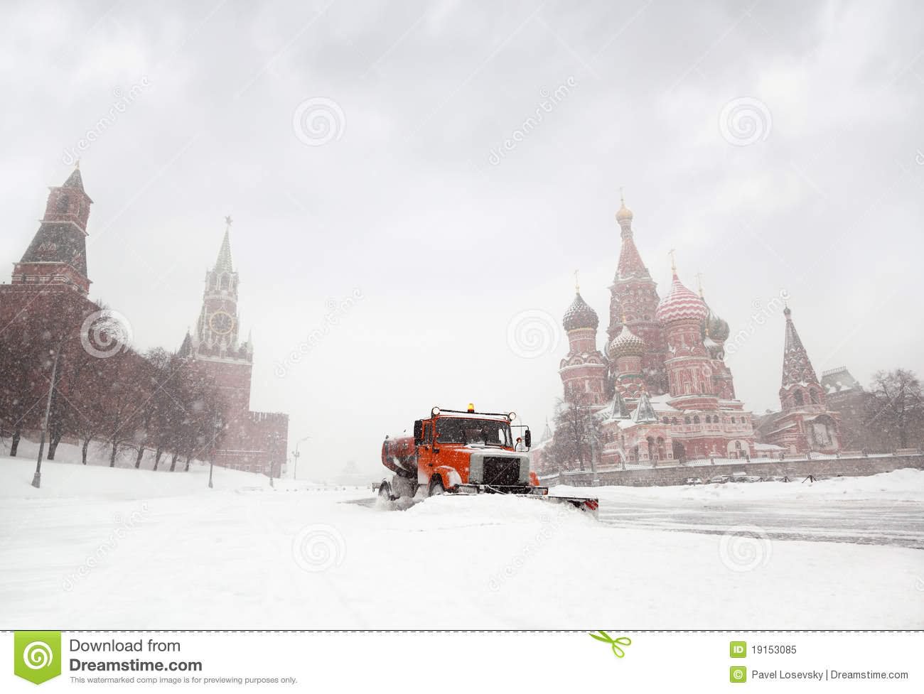 Snow Remover Truck Clean Road Near Red Square Kremlin Palace