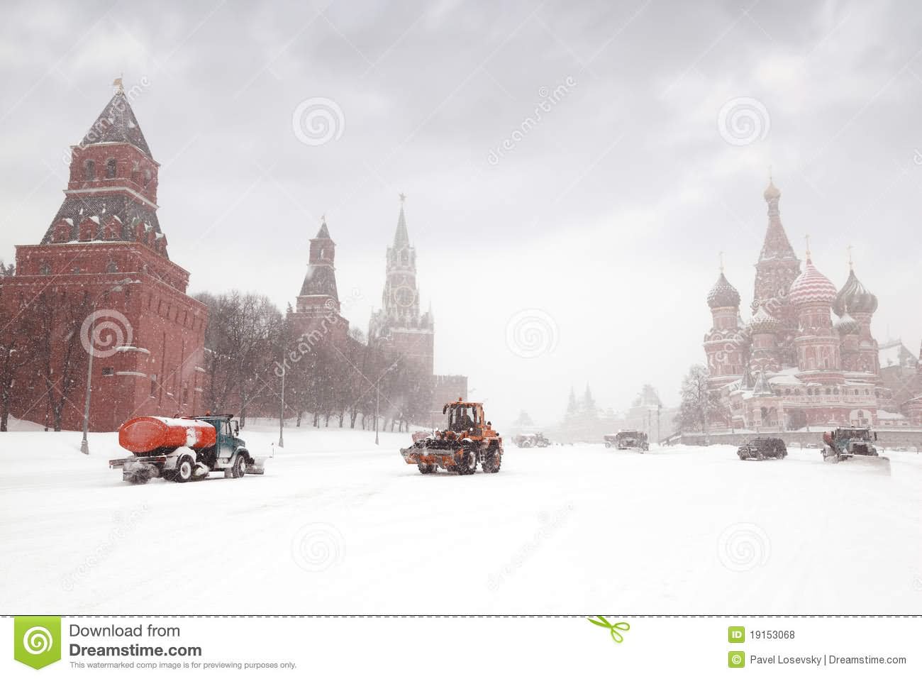 Snow Remover Trucks And Tractor Near Kremlin Palace