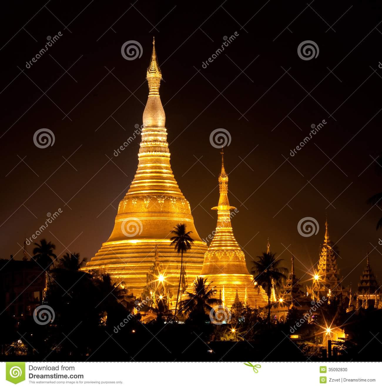 Stunning Night View Of The Shwedagon Pagoda, Yangon