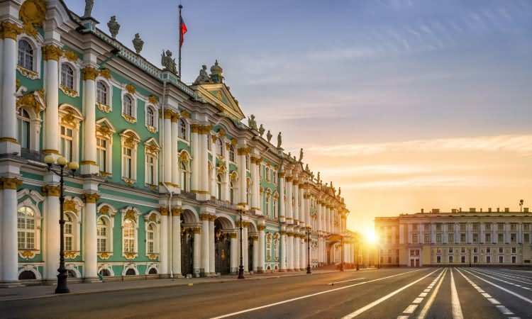 Sunset View Of Hermitage Museum And Winter Palace