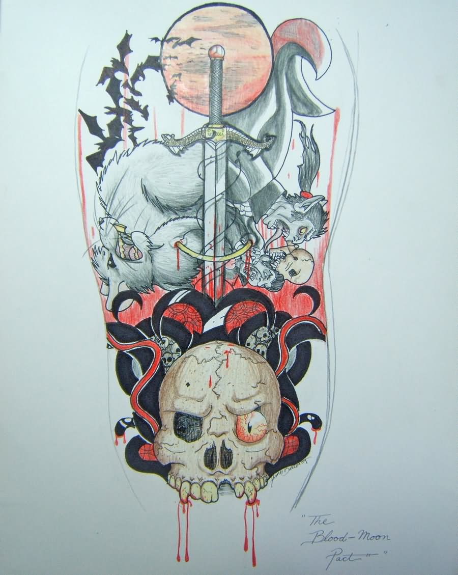 Sword With Vampire Skull Tattoo Design