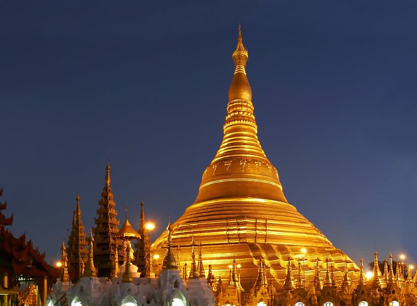 The Golden Shwedagon Pagoda Lit Up At Night