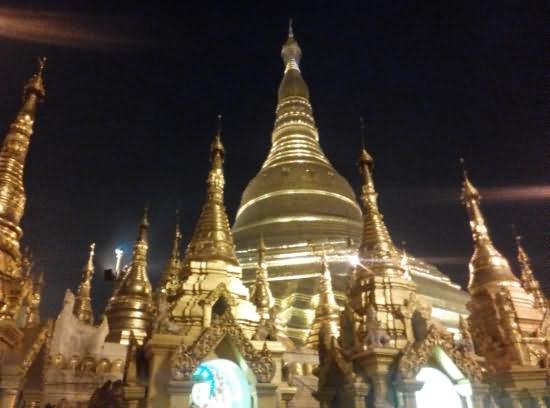 The Golden Stupa At The Shwedagon Pagoda During Night Picture