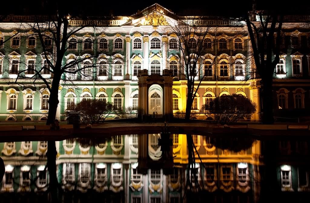 The Hermitage Museum And The Winter Palace At Night