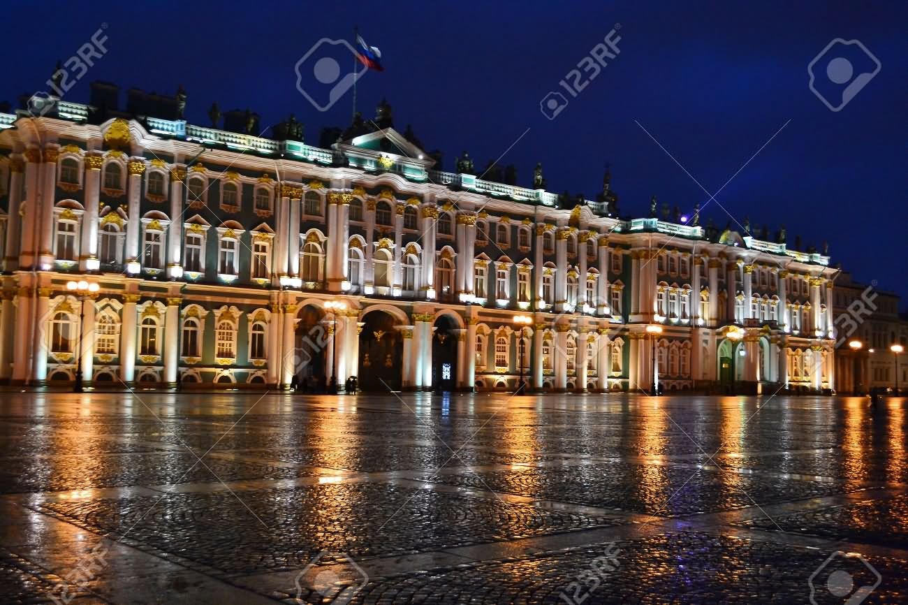 The Hermitage Museum At Night In St. Petersburg