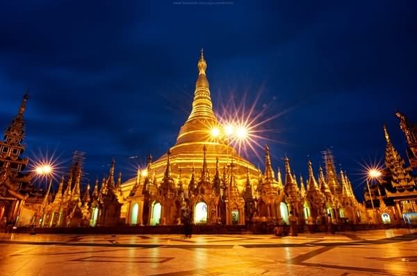 The Landscape Of The Shwedagon Pagoda By Night