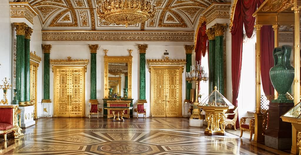 The Malachite Room Inside The Hermitage Museum, Russia