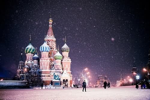 The Moscow Kremlin With Snowfall Picture