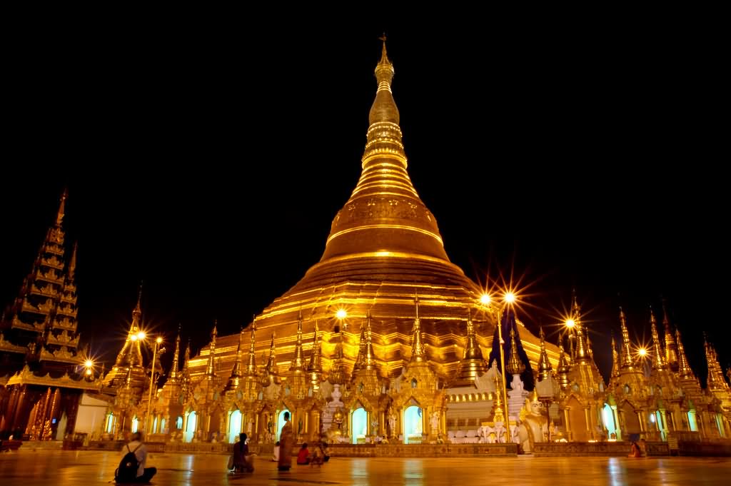 The Shwedagon Pagoda Lit Up At Night