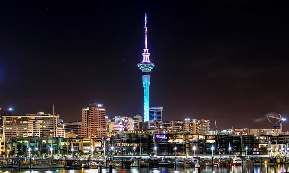 The Sky Tower In Auckland At Night