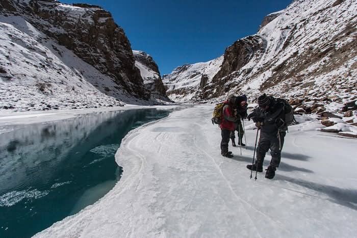 Tourists At The Frozen Zanskar Valley Trek
