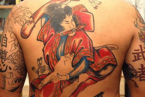 Traditional Samurai Tattoo On Back Body