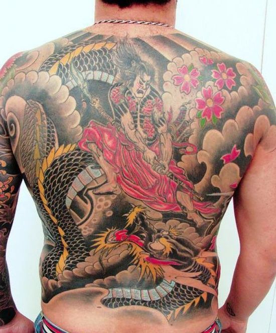 Traditional Samurai Tattoo On Back For Men