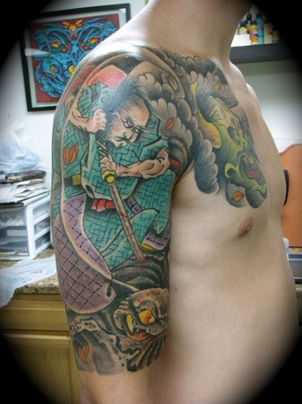 Traditional Samurai Tattoo On Half Sleeve