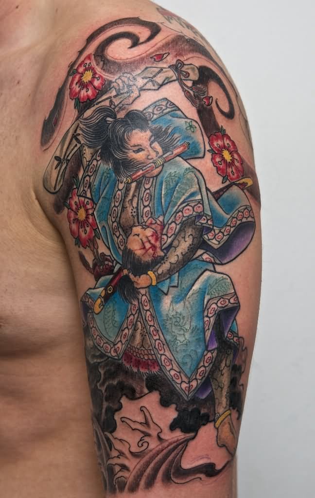 Traditional Samurai Tattoo On Left Half Sleeve