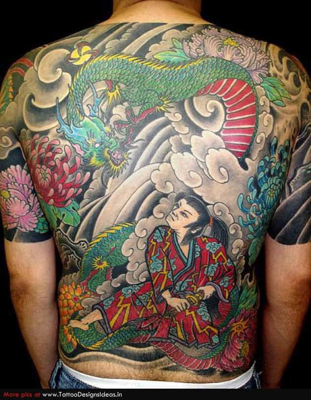 Traditional Samurai Tattoo On Man Full Back